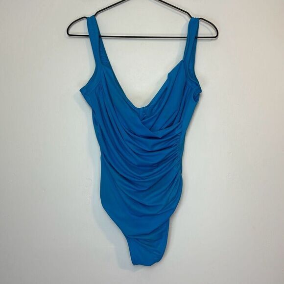 Miraclesuit Blue Wrap One Piece Bathing Suit 12 - Picture 1 of 5